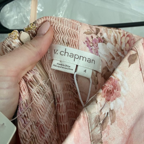 NWT V. Chapman June Printed Corset Front-Slit Satin Gown - Picture 6 of 10